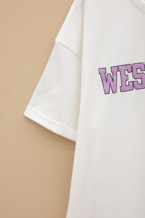 Ekru West Coast Yazılı Kısa Kol Kız Çocuk Bisiklet Yaka Tişört 20960