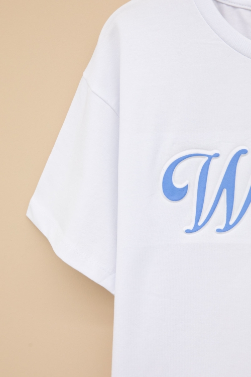 Ekru West Side Kabartmalı Yazılı Kız Çocuk Bisiklet Yaka Tişört 20976