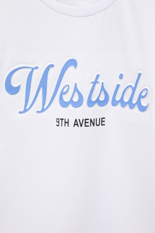 Ekru West Side Kabartmalı Yazılı Kız Çocuk Bisiklet Yaka Tişört 20976