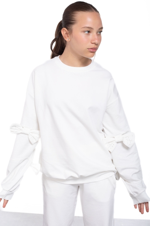 Ekru Yırtmaçlı Paça Fiyonk Detaylı Kız Çocuk 2li Eşofman Takımı 21213