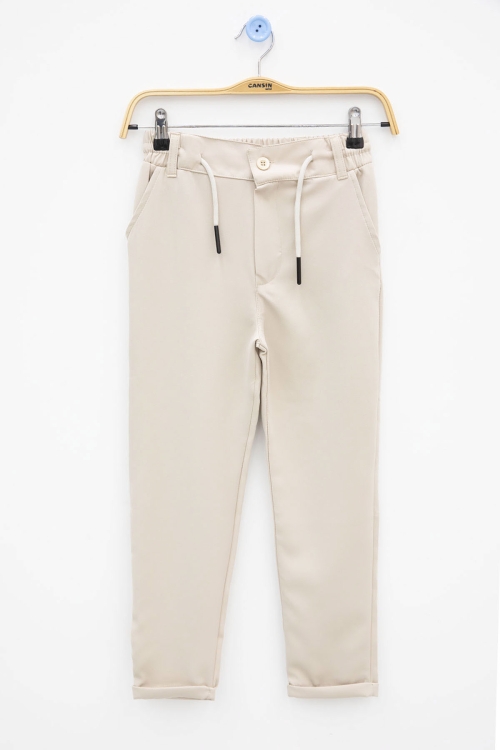 Erkek Çocuk Duble Paça Bej Kumaş Pantolon 21140