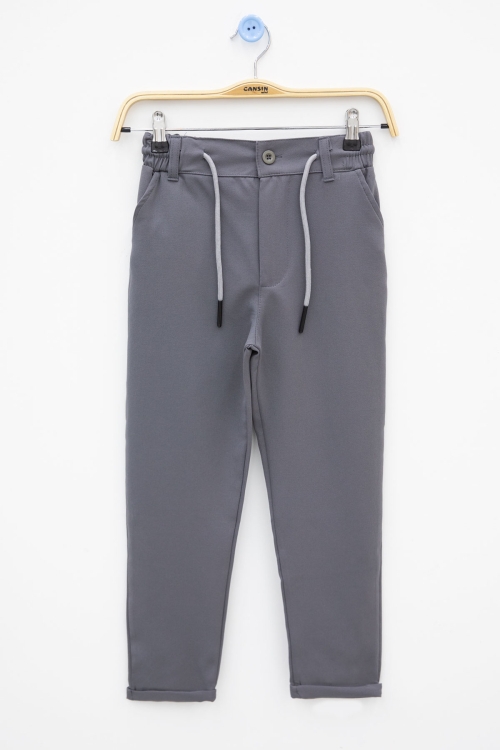 Erkek Çocuk Duble Paça Koyu Gri Füme Kumaş Pantolon 21144