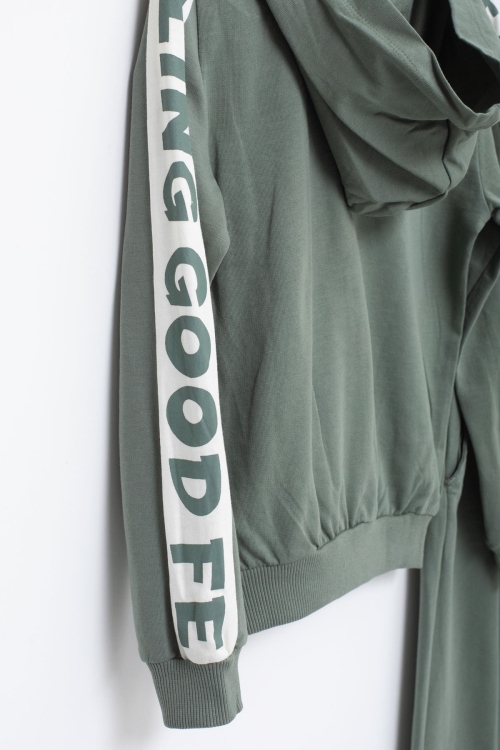 Erkek Çocuk Haki Şerit Yazılı Kapüşonlu Hırkalı Eşofman Takımı 18770