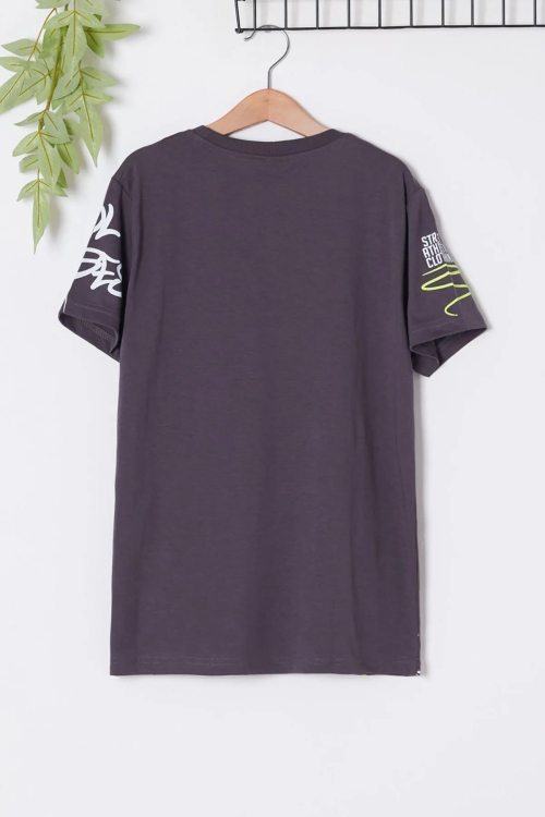 Erkek Çocuk Koyu Yeşil Ön Cep Neon Detay 8-13 Yaş T-Shirt 4138-3