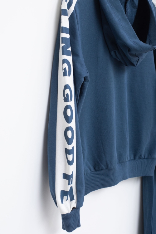 Erkek Çocuk Lacivert Şerit Yazılı Kapüşonlu Hırkalı Eşofman Takımı 18773