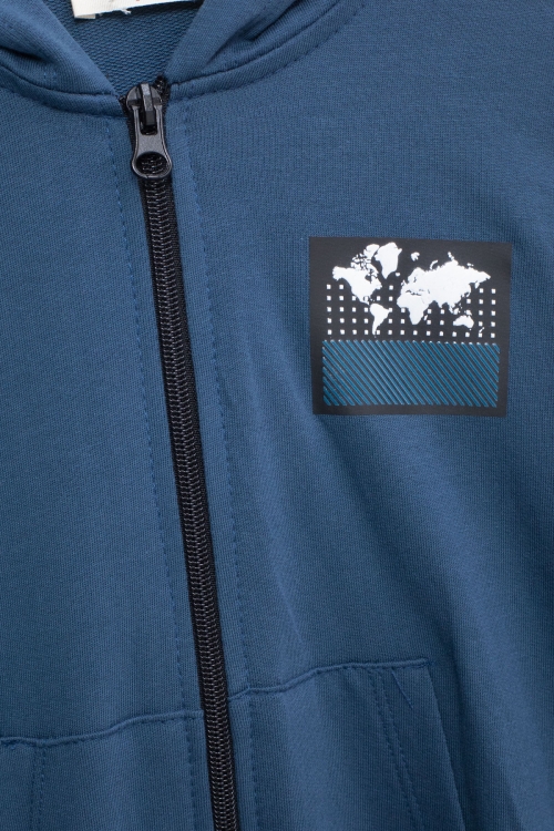 Erkek Çocuk Lacivert Şerit Yazılı Kapüşonlu Hırkalı Eşofman Takımı 18773