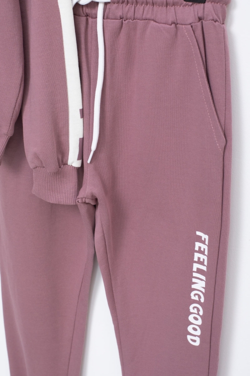 Erkek Çocuk Pembe Şerit Yazılı Kapüşonlu Hırkalı Eşofman Takımı 18771