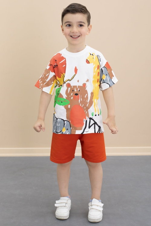 Erkek Çocuk Sevimli Hayvan Baskılı 2li Şortlu Takım 21099