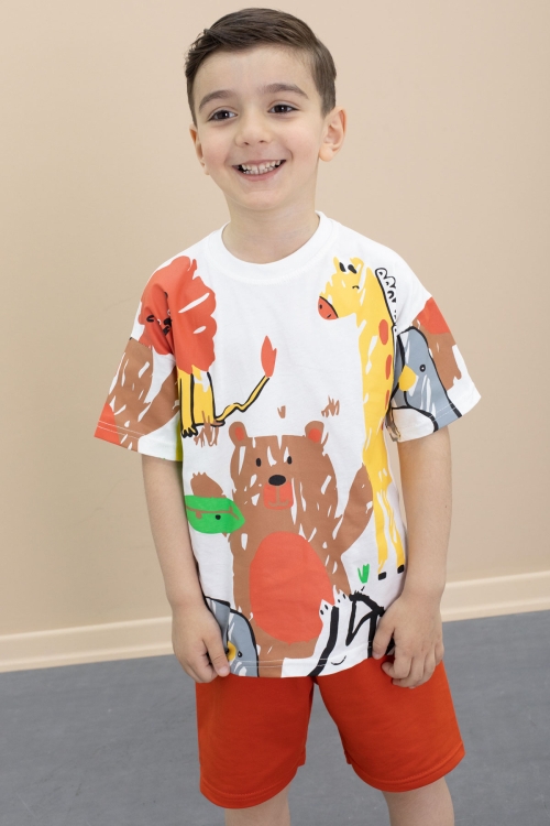 Erkek Çocuk Sevimli Hayvan Baskılı 2li Şortlu Takım 21099