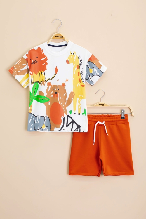 Erkek Çocuk Sevimli Hayvan Baskılı 2li Şortlu Takım 21099