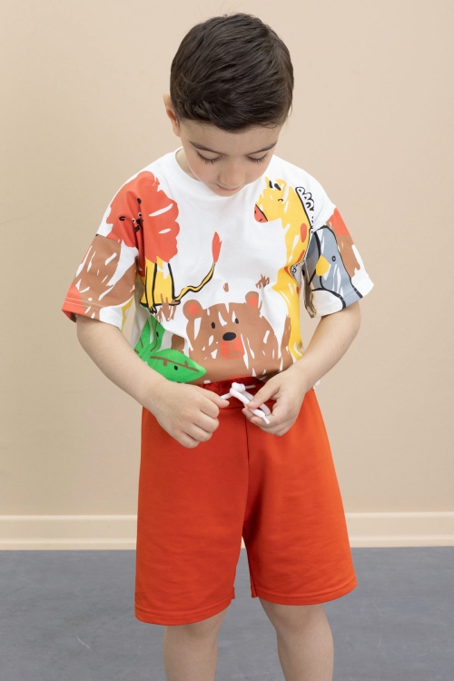 Erkek Çocuk Sevimli Hayvan Baskılı 2li Şortlu Takım 21099