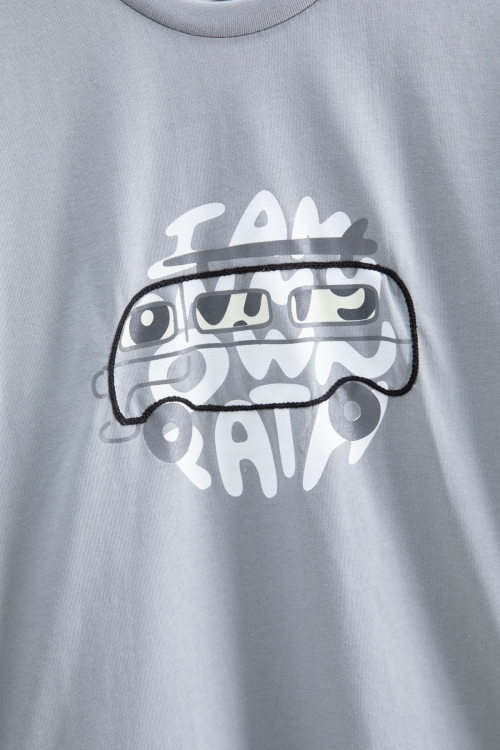 Füme Araba Baskılı Bisiklet Yaka Erkek Çocuk Kısa Kol Tişört 20923