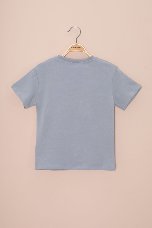 Füme Araba Baskılı Nakış Detaylı Erkek Çocuk Bisiklet Yaka Tişört 20955