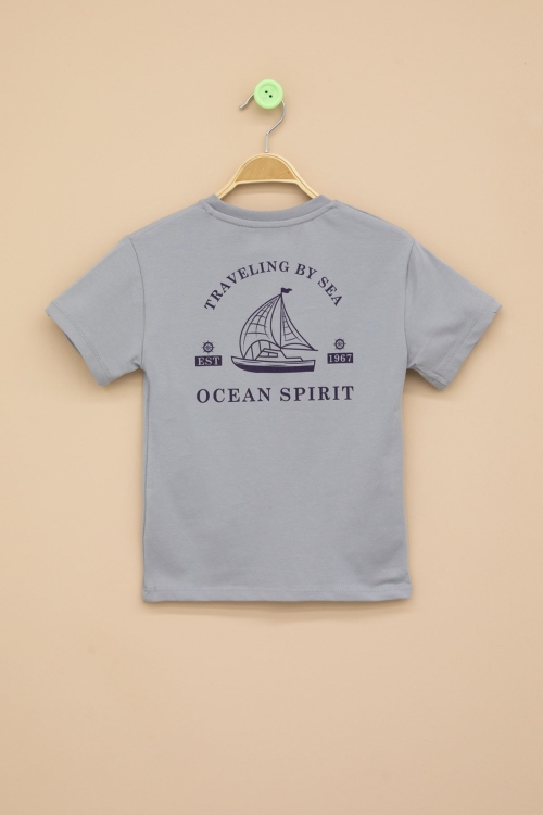 Füme Ayıcık Baskılı Cepli Erkek Bebek Tişört 20936