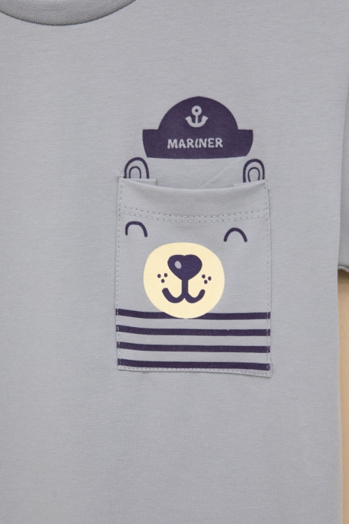 Füme Ayıcık Baskılı Cepli Erkek Bebek Tişört 20936