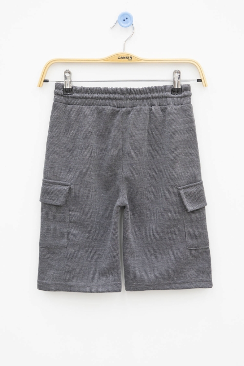 Füme Beli Lastikli Çift Kargo Cepli Erkek Çocuk Şort 21176