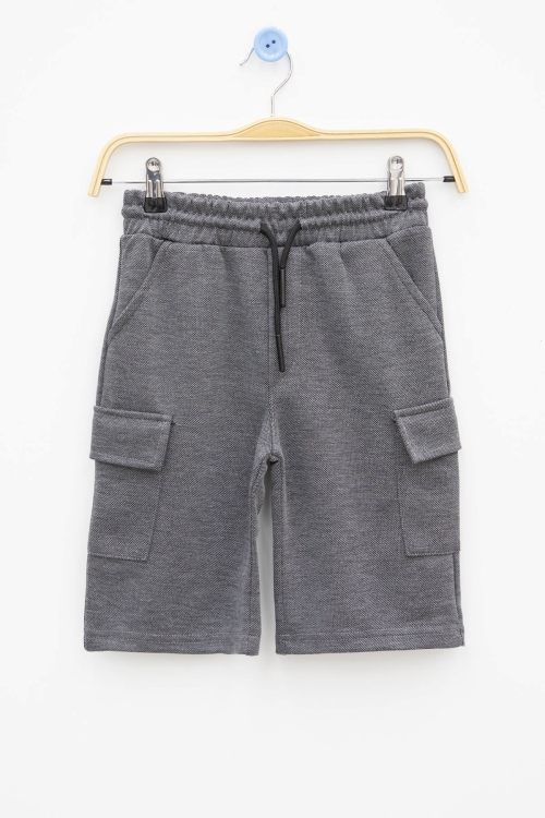 Füme Beli Lastikli Çift Kargo Cepli Erkek Çocuk Şort 21176