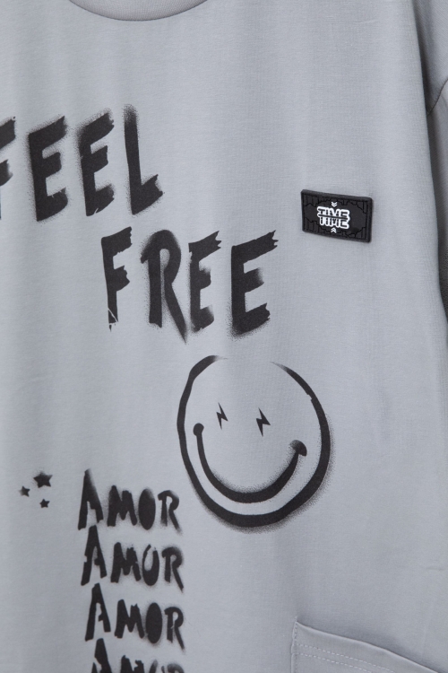 Füme Cep Detaylı Yazı Baskılı Erkek Çocuk Bisiklet Yaka Tişört 20906