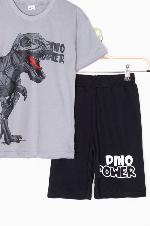 Füme Dino Baskılı Yazılı Erkek Çocuk Şortlu Alt Üst Takım 20617