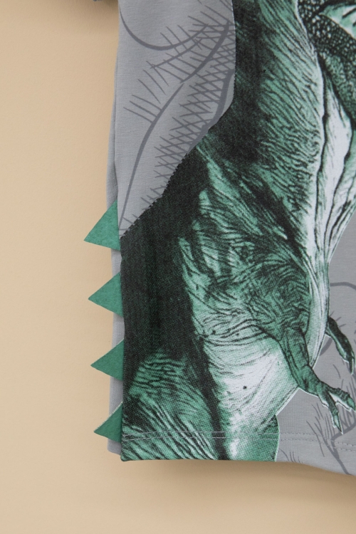 Füme Dinozor Baskılı Bisiklet Yaka Erkek Bebek Tişört 20951