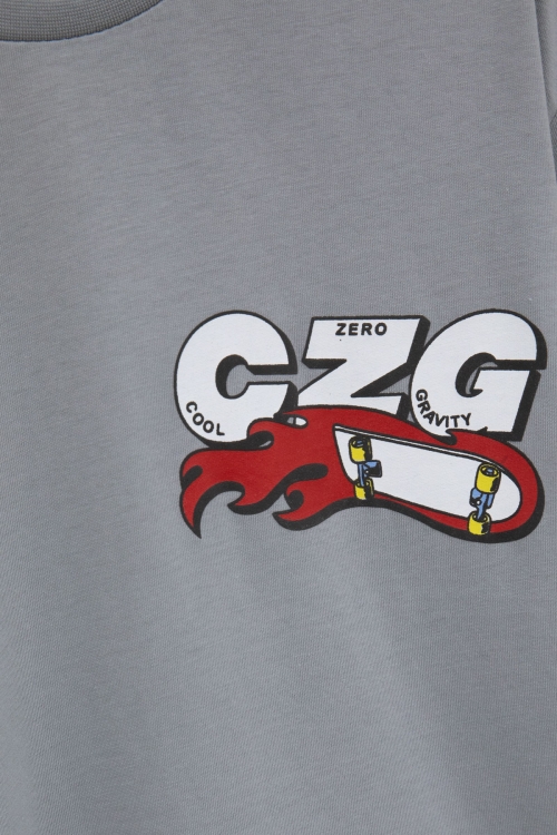 Füme Kaykay Baskılı Yazılı Erkek Çocuk Bisiklet Yaka Tişört 20919