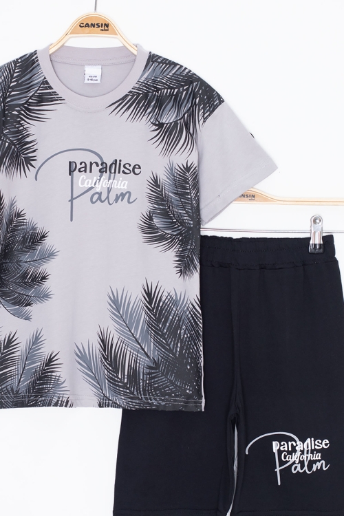 Füme Paradise Yazılı Erkek Çocuk Şortlu 2li Takım 20645