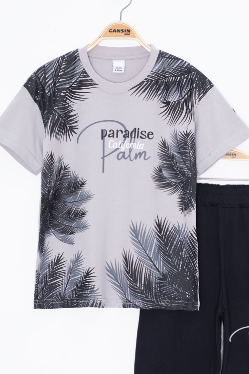 Füme Paradise Yazılı Erkek Çocuk Şortlu 2li Takım 20645