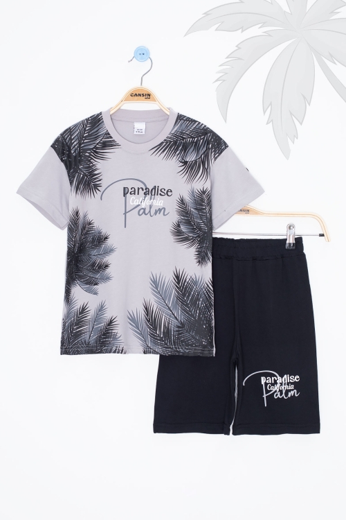 Füme Paradise Yazılı Erkek Çocuk Şortlu 2li Takım 20645