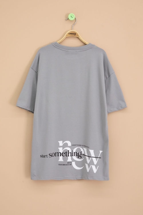 Füme Yazı Nakışlı Sırtı Baskılı Erkek Çocuk Bisiklet Yaka Tişört 20896