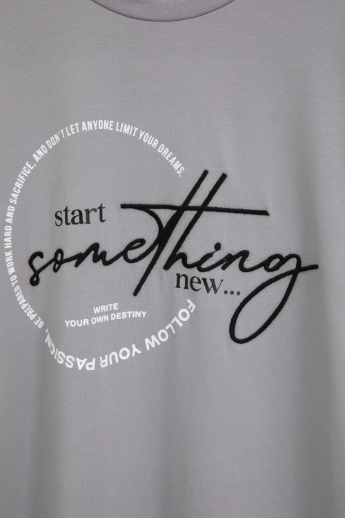 Füme Yazı Nakışlı Sırtı Baskılı Erkek Çocuk Bisiklet Yaka Tişört 20896