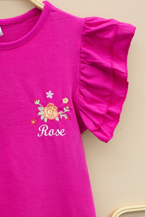 Fuşya Kolları Fırfırlı Çiçek Desenli Şort Etekli 2li Takım 20718