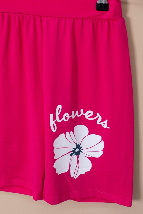 Fuşya Omzu Çiçek Baskılı Tİşörtlü Şortlu Kız Çocuk 2li Takım 21068