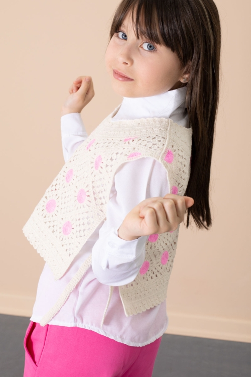 Fuşya Puantiyeli Süveterli Pantolonlu Kız Çocuk Gömlekli 3lü Takım 20685