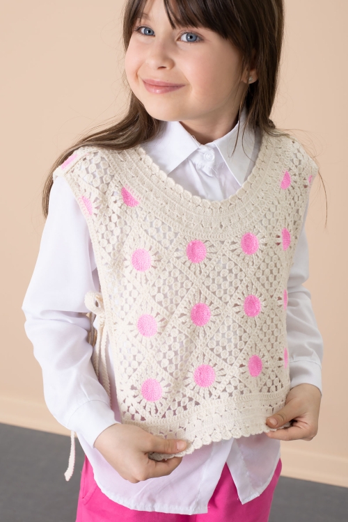 Fuşya Puantiyeli Süveterli Pantolonlu Kız Çocuk Gömlekli 3lü Takım 20685