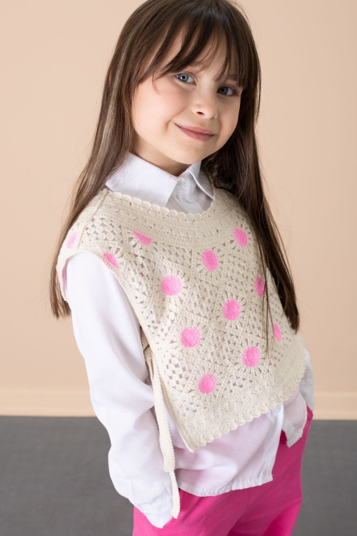 Fuşya Puantiyeli Süveterli Pantolonlu Kız Çocuk Gömlekli 3lü Takım 20685