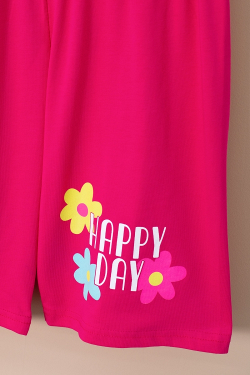 Fuşya Renkli Çiçek Baskılı Tişörtlü ve Şortlu Kız Çocuk 2li Takım 21065