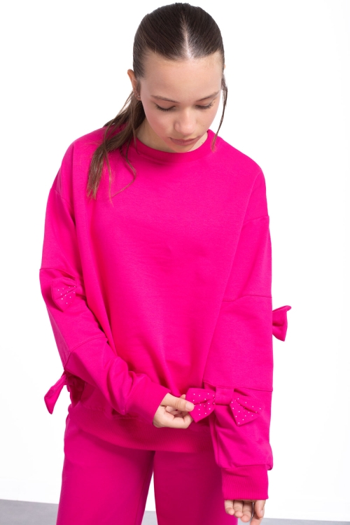 Fuşya Yırtmaçlı Paça Fiyonk Detaylı Kız Çocuk 2li Eşofman Takımı 21212