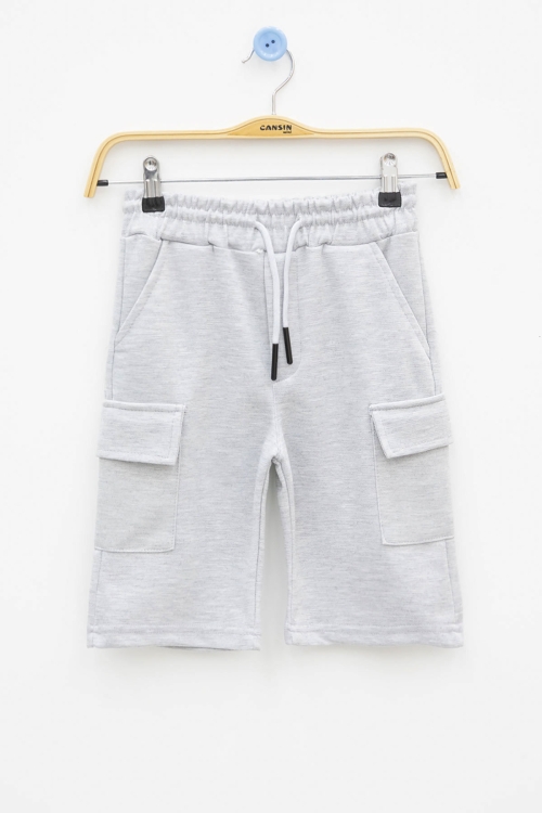 Gri Beli Lastikli Çift Kargo Cepli Erkek Çocuk Şort 21180