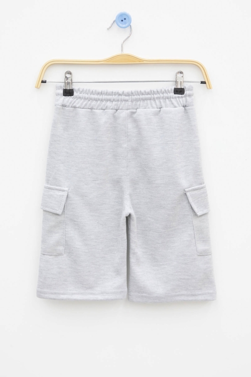 Gri Beli Lastikli Çift Kargo Cepli Erkek Çocuk Şort 21180