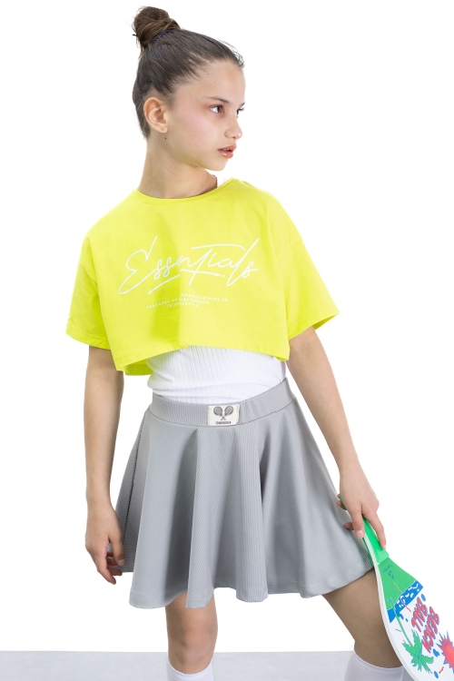 Gri Beli Lastikli Fitilli Kız Çocuk Tenis Eteği 21043