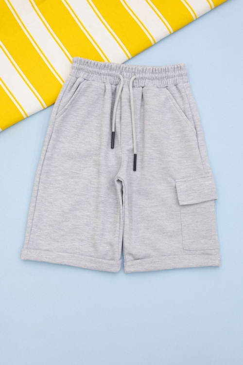 Gri Beli Lastikli Jogger Kumaş Tek Kargo Cepli Erkek Çocuk Şort 21154