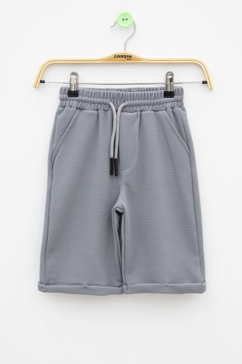 Gri  Beli Lastikli Ponpon Kumaş Basic Erkek Çocuk Şort 21168