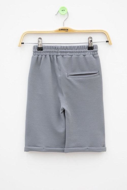 Gri  Beli Lastikli Ponpon Kumaş Basic Erkek Çocuk Şort 21168
