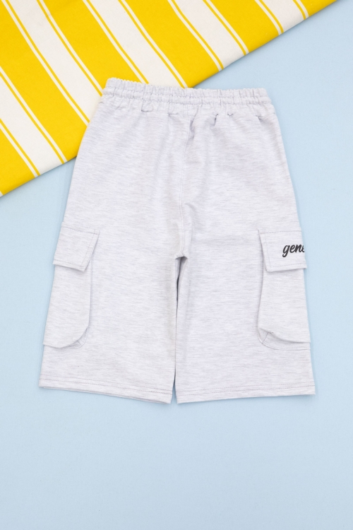 Gri Cebi Yazı Baskılı Beli Lastikli Erkek Çocuk Şort 21165