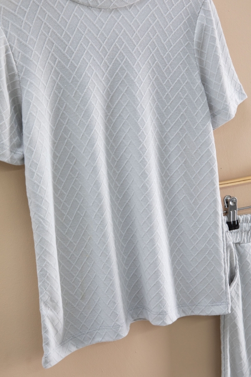 Gri Çizgi Desenli Bisiklet Yaka Tişörtlü Erkek Çocuk Şortlu Takım 20785