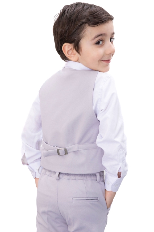 Gri Düğmeli Yelekli Papyonlu Gömlekli Erkek Çocuk 4lü Takım Elbise 20544