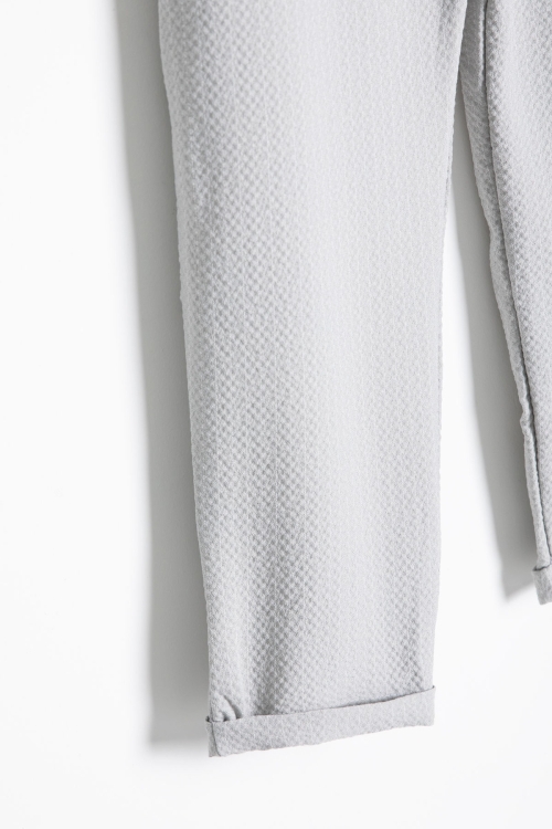 Gri Erkek Çocuk Çizgili Duble Paça Gofre Kumaş Pantolon 21052