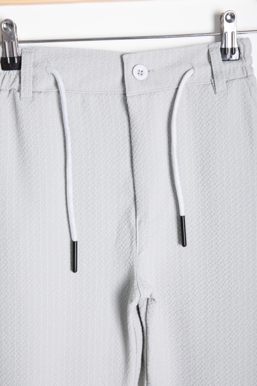 Gri Erkek Çocuk Çizgili Duble Paça Gofre Kumaş Pantolon 21052