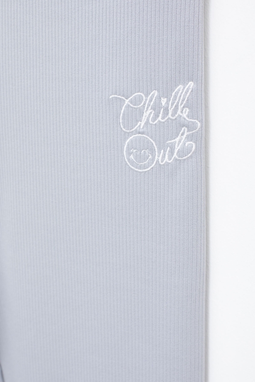 Gri Fitilli Yazı Nakışlı Kız Çocuk Basic Tayt 18876