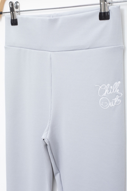 Gri Fitilli Yazı Nakışlı Kız Çocuk Basic Tayt 18876